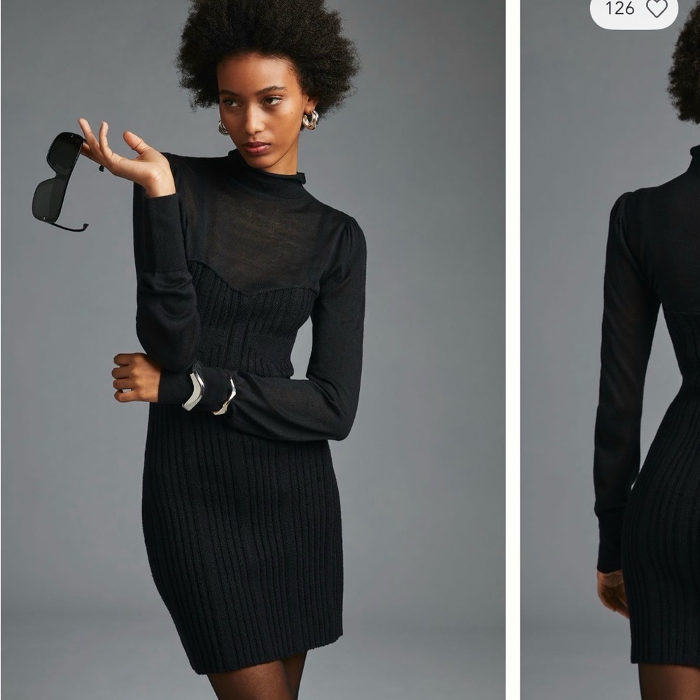 Anthropologie Black Long-Sleeve Dress